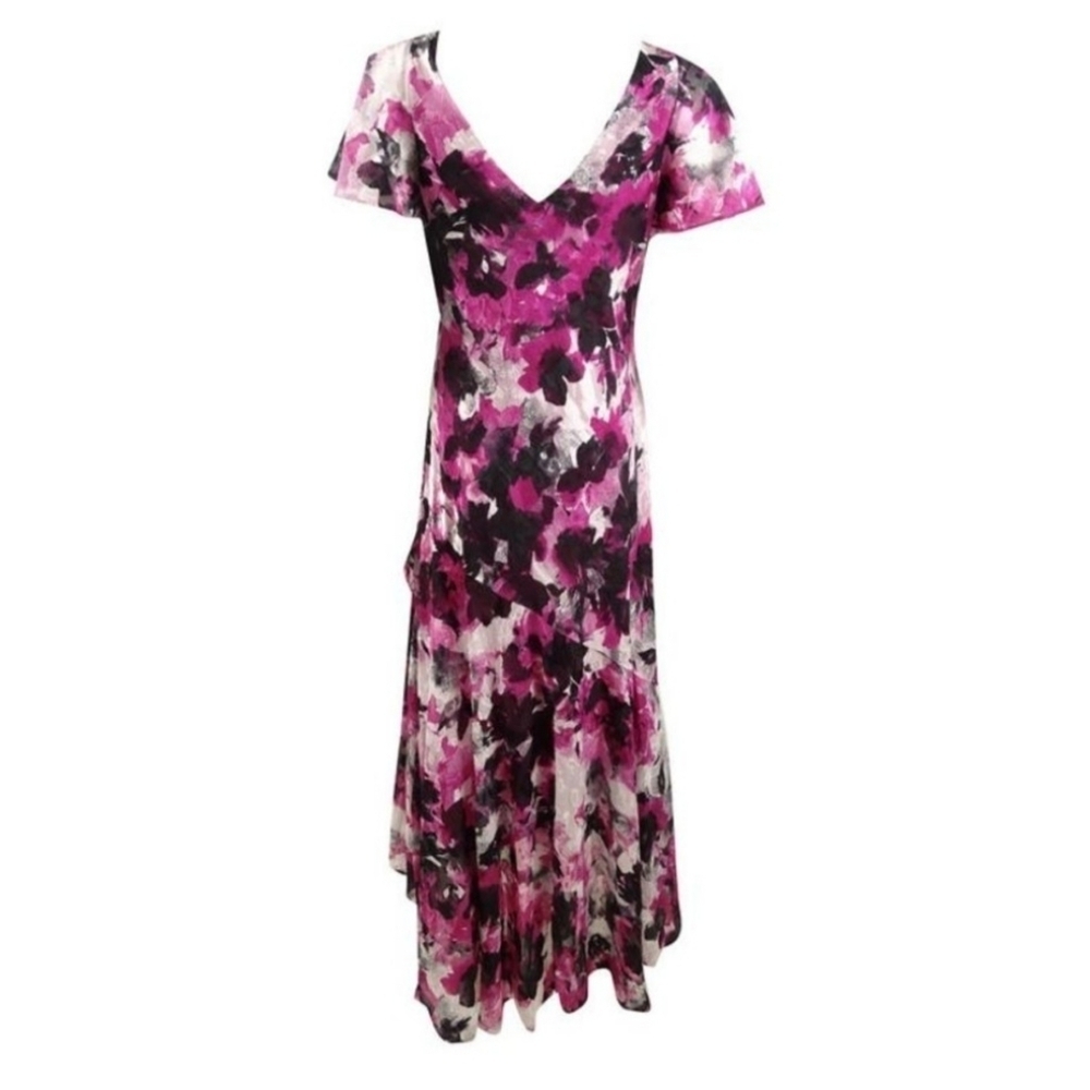 Alex Evenings Floral Fem Flowy Flutter Sleeve Layered Ruffle Hemline Dress Sz:10